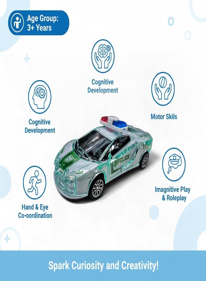 BachchaRide Friction Powered Police Car Toy for Kids with Pull Back Action Super Speed Cop Vehicle with RGB Lights Music Siren Sound Birthday Gift for Boys Girls Toddlers [Green 1007] - Image 5